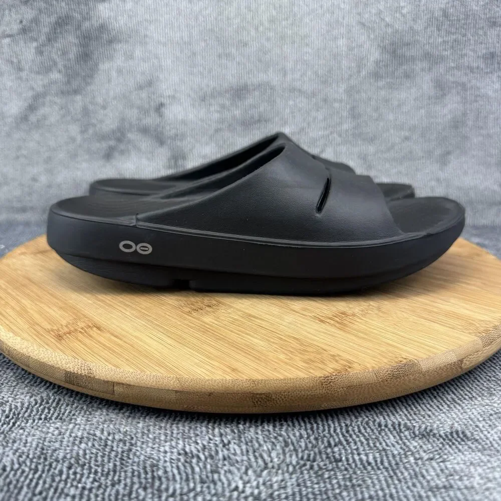OOFOS OOahh Slide Sandals Mens 6 Womens 8 Black Recovery Comfort Shoes